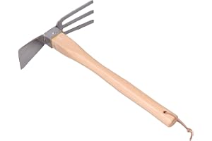 Hoe Rake Hand Tool, Stainless Steel 2 in 1 Garden Weeding and Hoeing Set