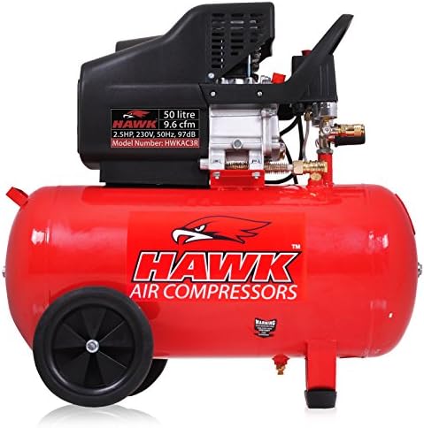 Hawk Tools 50 Litre 9.6cfm 2.5hp 8 Bar Garage Workshop Portable Air Compressor Tank Kit