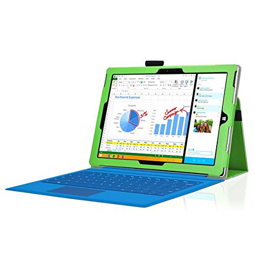 Tasche für Microsoft Surface Pro 3 mit praktischer Stand Funktion aus robustem Kunstleder und zusätzlicher Display-Schutz-Glas Panzerglas kombiniert Schutz und Design für Ihr Microsoft Surface Pro 3 Hülle Cover Case Grün von UC Express® - 2