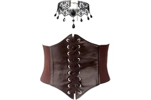 JOZMMZEOOA 2 Piezas Corset Mujer Negro,con 1 Encaje Collar Gótico Gargantillas Disfraz Pirata Mujer Vikinga Steampunk Women'S Corset Belt Vestido Pirata Vestido con Cintura Ajustable