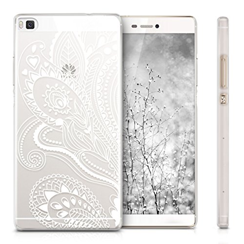 kwmobile Funda para Huawei P8 - Case pl  stico para m  vil - Cover trasero dise  o flor de paisley en blanco transparente