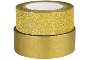 MegaCrea DIY Ruban adhésif Doré Pailleté et doré uni 2 pièces