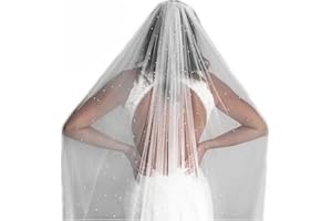 SMTCM Voile de mariée avec perles blanc/ivoire - Voile de mariage - 1 couche de tulle souple - Avec peigne en métal - Élégent - Église - Long voile de perles - Accessoire de cheveux pour femme -