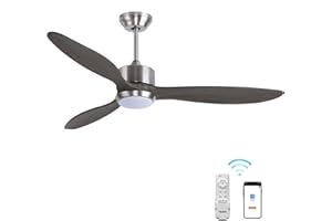 ‎OVLAIM Ovlaim 132cm Smart-Deckenventilator mit Fernbedienung/APP/Alexa-Steuerung, 3 Flügel, 6 Geschwindigkeiten, umschaltbarer DC-Motor, geräuschlos, Holz-Deckenventilatoren, Grau