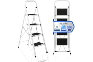PAULAND CO PAULAND Escalera Plegable 4 Peldaños con Estructura de Acero y Peldaño Antideslizante | Taburete Portátil de Tijera | Escaleras Plegables Domésticas - Step Ladder para Hogar, Oficina y Cocina