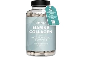 Omnia Marine Collagen Capsules 1200mg, Premium Skin, Hair & Nail Health Support for Women & Men, Enriched with Type I Collagen, Hyaluronic Acid & Vitamin C, High-Potency Formula, UK Made, 60 Capsules