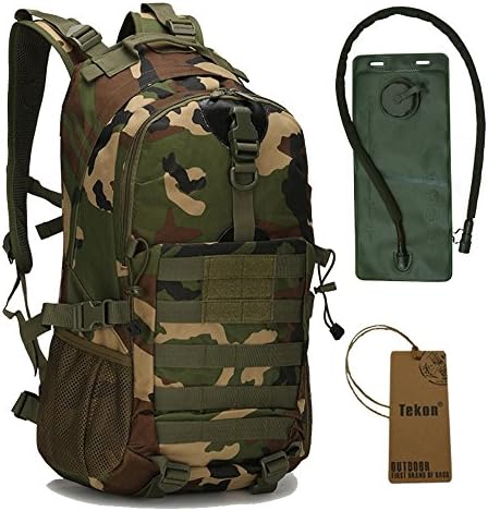 Army Tactical Combat Assault Day Pack Rucksack Hiking Molle Backpack with 2.5L Water Hydration Bladder (Woodland Camo)