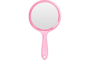 Dubbelsidig handspegel, handspegel med handtag dubbelsidig spegel 1x/3 x förstoringsspegel sminkspegel rund form liten bärbar resehandspegel för daglig