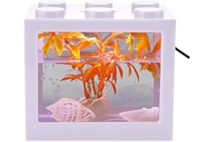 PSSOPP Acuario Tanque de Peces Decorativo Mini Acuario USB LED Lámpara de Luz Tanque de Pescado Lámpara de Escritorio Tanque de Pescado para Caja de Oficina Mesa de Té Decoración(Rosa)