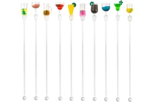KSVFTB 10 PCS Cocktail Stirrers, 9.05'' Cocktail Accessories for Drinks, Cocktail Drinks Tropical Drink Stirrers, Cocktail Stirrers with Wine Glass Patterns, Cocktail Stirrers & Swizzle Sticks