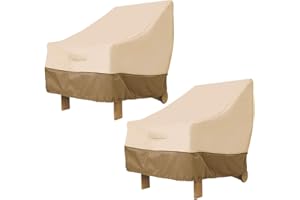 FOUNDOVE 2PCS Garden Chair Cover Waterproof for Garden Deep Seat Lounge Chair, Veranda High Back Armchair Sofa Furniture Covers for Patio Stacking Chair (96.5 * 89 * 79cm, Beige)