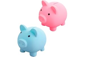 NYGGTYK 2 salvadanaio per bambini, mini salvadanaio a forma di maiale salvadanaio, per conservare monete, contanti, ecc. (rosa, blu)