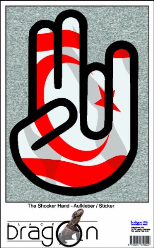 The Shocker Hand Decal Sticker Laptop skin 210x144 mm black Outline
with Flag North Cyprus-Nord-Zypern