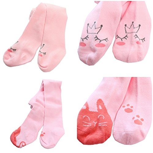Baby Infant Girls Pack of 2 Cute Kitty Princess Cotton Rich Pink Tights (0 to 12 Months)