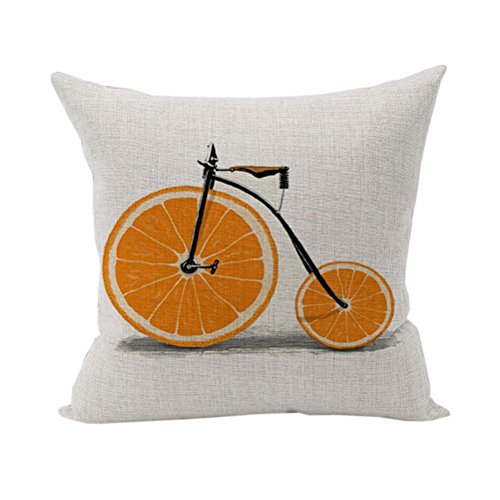 Nunubee Bicycle Cotton Linen Home Square Pillow Decor Throw Pillow Case Sofa Cushion Cover Big Orange Wheels