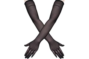 Liitata 1 Pair Long Tulle Gloves Opera Party Gloves Half Transparent Elbow Length Gloves for Wedding Halloween Masquerade Carnival Theme Party - Black, black
