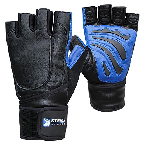 Steely-Sports Herren Fitness Handschuhe – Power Wrist Wrap Glove -Farbe: schwarz/blau Gr. S-M-L-XL-XXL // Fitness, Bodybuilding & Kraftsport - 3