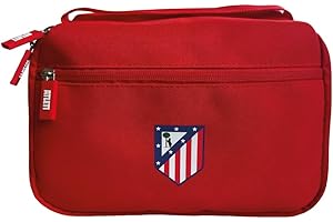 ATLETICO DE MADRID Atlético de Madrid - Neceser de Viaje - Varias Alturas para Guardar Artículos de Aseo - Cierre de Cremallera con Tiradores Personalizados - Percha para Colgar - Producto Oficial del Equipo