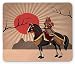 Produktbild Samurai Mouse Pad, Fierce Looking Warrior on His Horse Mountain and Giant Sun Scenery Artistic Cartoon, Standard Size Rectangle Non-Slip Rubber Mousepad, Multicolor 9.8 X 11.8 inch