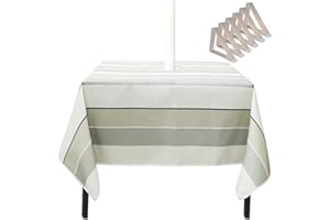 SYLC Nappe avec Trou pour Parasol, Nappe De Table étanche, Nappe D'Extérieur avec Fermeture éclair pour La Soirée De Jardin Et Le Barbecue (Carré 150 × 150 cm,Rayures)
