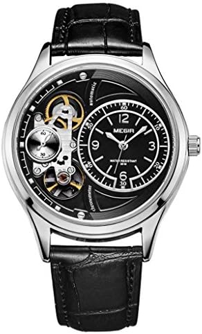 TSJT Watch Alloy Leather Watchband Hollow Waterproof Outdoor Men Mechanical Wristwatch , Black
