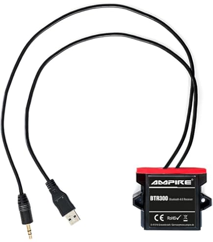 AMPIRE BTR200 Adattatore Bluetooth 4.0 Universale Per Auto, Barca E Hi-Fi – Streaming Musicale A2DP, Impermeabile, Montaggio Nascosto, Telecomando Automatico