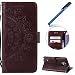 Produktbild Galaxy Note 4 Schutzhülle, Galaxy Note 4 Hülle, Ysimee Lederhülle für Samsung Galaxy Note 4 Ledertasche Hülle Totem Muster PU Leder Flip Case Protective Cover Handy Tasche Schale mit Standfunktion Unterstützte Telefone und Magnetverschluss Schutzhülle Case Bunte Muster Cove im Bookstyle+Blau Stylus Pen, Totemblume- Braun