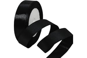 HONGCI Cinta de satén negra fina de 25 mm/22 m de poliéster para regalo, embalaje, Navidad, globo, costura, arcos, manualidades, ramo, decoración de boda, coches, cumpleaños, pastel