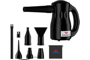 XPOWER Spazzola Elettrica per Polvere, Asciugatura, Gonfiaggio e Soffio per Pulizia Auto, Computer e Soffio Foglie (Nero, A-2)