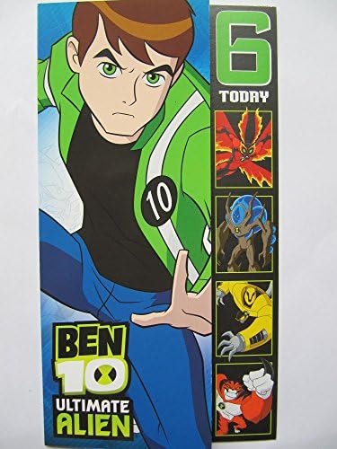 FANTASTIC COLOURFUL GLOSS COATED BEN 10 ULTIMATE ALIEN ACTIVITY 6TH BIRTHDAY GREETING CARD