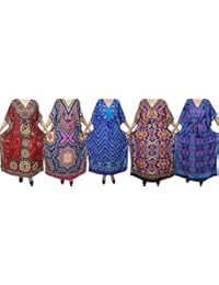 Indiatrendzs Women Kaftan Dresses Light Viscose Kimono Loose Caftan Dress 5 pc Como Set