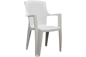 PROGARDEN Stapelbarer Stuhl mit hoher Rückenlehne, Rattaneffekt, Made in Italy, 60 x 62 x 89 cm, weiße Farbe