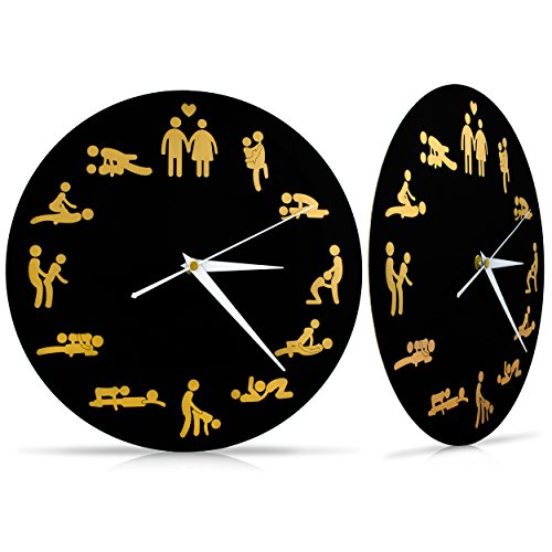 VENKON – Kamasutra Sex Wanduhr „Viel Sex nicht nur um Sechs“ Erotische Uhr mit Sexstellungen – 30 cm – schwarz - 4