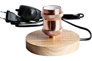 TIANFAN Portalampada in legno Edison vintage E27 retro portalampada base 1,8 m lunghezza cavo spina EU con dimmer (Rosa d'oro)
