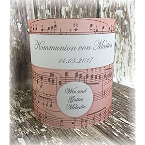 4er Set Tischlicht Tischlichter Kommunion Konfirmation Jugendweihe Taufe Musik Melodie Deko Tischdeko personalisierbar apricot orange