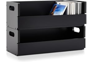 CroBlissful 2 Set Wooden CD Storage Box Holder Shelf Cassette Tape Display Racks with Carrying Handles, Organizer Shelf for Movie Cases, DVDs, Each Set Can Store up to 36 Pcs CDs (Black)