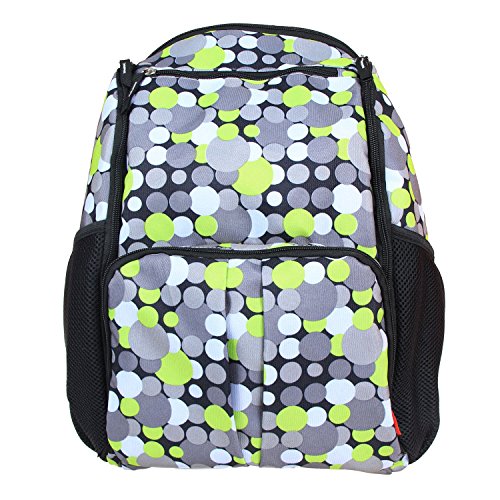 Damero Eco Travel Backpack Nappy Changing Bag with Insulated Bottle Pocket and Changing Pad(Green Dots)