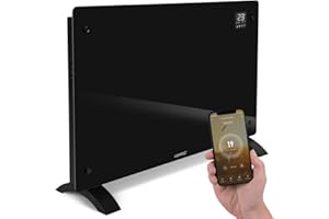 VONROC Chauffage Électrique de Luxe 2000W – Convecteur Panneau Verre Noir avec Commande Manuelle & Wi-Fi, Écran LED, Thermostat Réglable, Sécurité Enfants – Chauffe des pièces jusqu’à 24m²