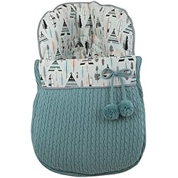 Saco funda de invierno universal grupo 0 maxicosi en punto y loneta de plumas y tipis. Verde agua. Fabricado en españa