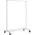 SONGMICS Clothes Rail on Wheels, Clothes Rack for Bedroom, Heavy-Duty Clothing Rail with 1 Hanging Rail and Shelf, 2 Castors with Brakes, Maximum Load of 90 kg, White HSR061W01