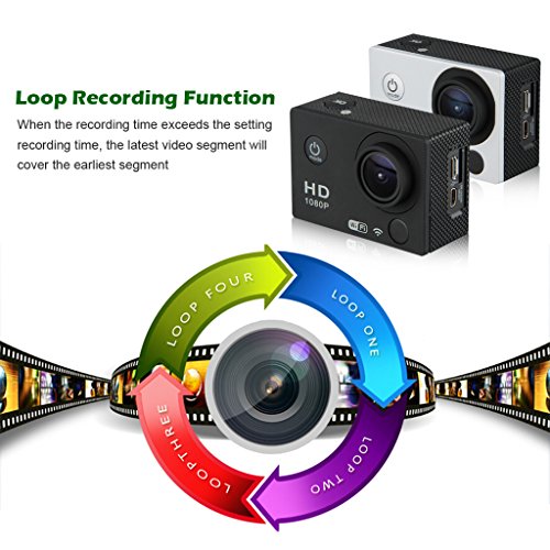 DV Videogerät Sportkamera mit Zubehör HD 1080p Wifi Helmkamera Wasserdicht für Motorrad Skifahren 12.0MP mit 1,5 „Zoll LCD-Display Nachtsichtfunktion Weitwinkel 170° Anti-Schütteln Silber - 7