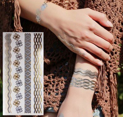 5 Bögen Metallic Tattoo Flash Tattoo Aufkleber Einmal Tattoo Gold und Silber Schmuck Tattoos Viele Schöne Motive - 8