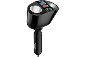 NIRJIK 66W Car Cigarette Lighter Adapter 12V/24V, Dual USB-C PD & USB-A QC3.0 Super Fast Charger, 360° Rotating Car Lighter Adapter, Multi-Socket Splitter with LED Voltmeter for Phone Tablet GPS Dashcam