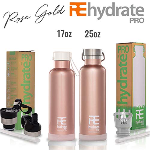 Rehydrate Pro a doppia parete in acciaio INOX acqua vuoto bottiglia Flask - compatibile a Swell Yeti Hydro e Klean Kanteen per bevande calde o fredde + 'Flip N SIP' Berretto sportivo rose gold