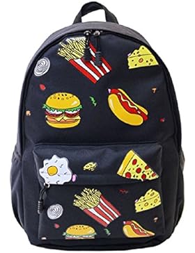 Wicemoon Damen Rucksack Schwarz Burger muster Schultasche