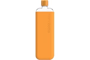 memobottle Slim (Mandarino) Bundle – 450 ml – Bottiglia, custodia in silicone e coperchio, elegante, sottile e piatta, per borse e computer portatili, senza BPA, moderno, minimalista, ideale per l'uso