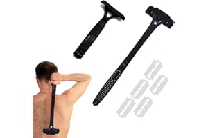 BETYBOPT Rasoir de Dos, Rasoir Manuel Dos Hommes, Épilation Dos et Rasoir pour le Corps, Rasage Dos Long Manche Pliable et Indolore Réglable Tondeuse Corps pour Homme ni Impasses L'épilation (Avec 5 Lames)