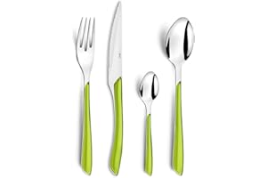 Amefa ECLAT zestaw sztućców, zielony, 24-częściowy zestaw sztućców dla 6 osób, stal nierdzewna, wysokiej jakości uchwyty z tworzywa sztucznego, nadają się do mycia w zmywarce, zestaw sztućców dla 6