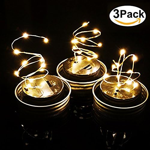 Solar Light lids - 10 LED Mason Jar Silver Lids Fairy Waterproof Hanging Pendant Lantern Inserts With Regular Mouth Jars for Garden,Patio,Outdoor Party,Solor String Light (5 Pack-Warm White)