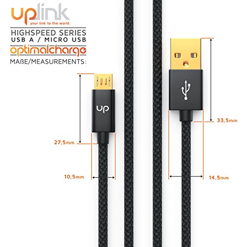Uplink – 1m Premium Micro USB auf USB Kabel mit Metallstecker + Nylonmantel / besonders strapazierfähig | flexibles Ladekabel / Datenkabel für Android, Samsung, HTC, Motorola, Nokia, LG, HP, Sony, Blackberry und mehr - 2